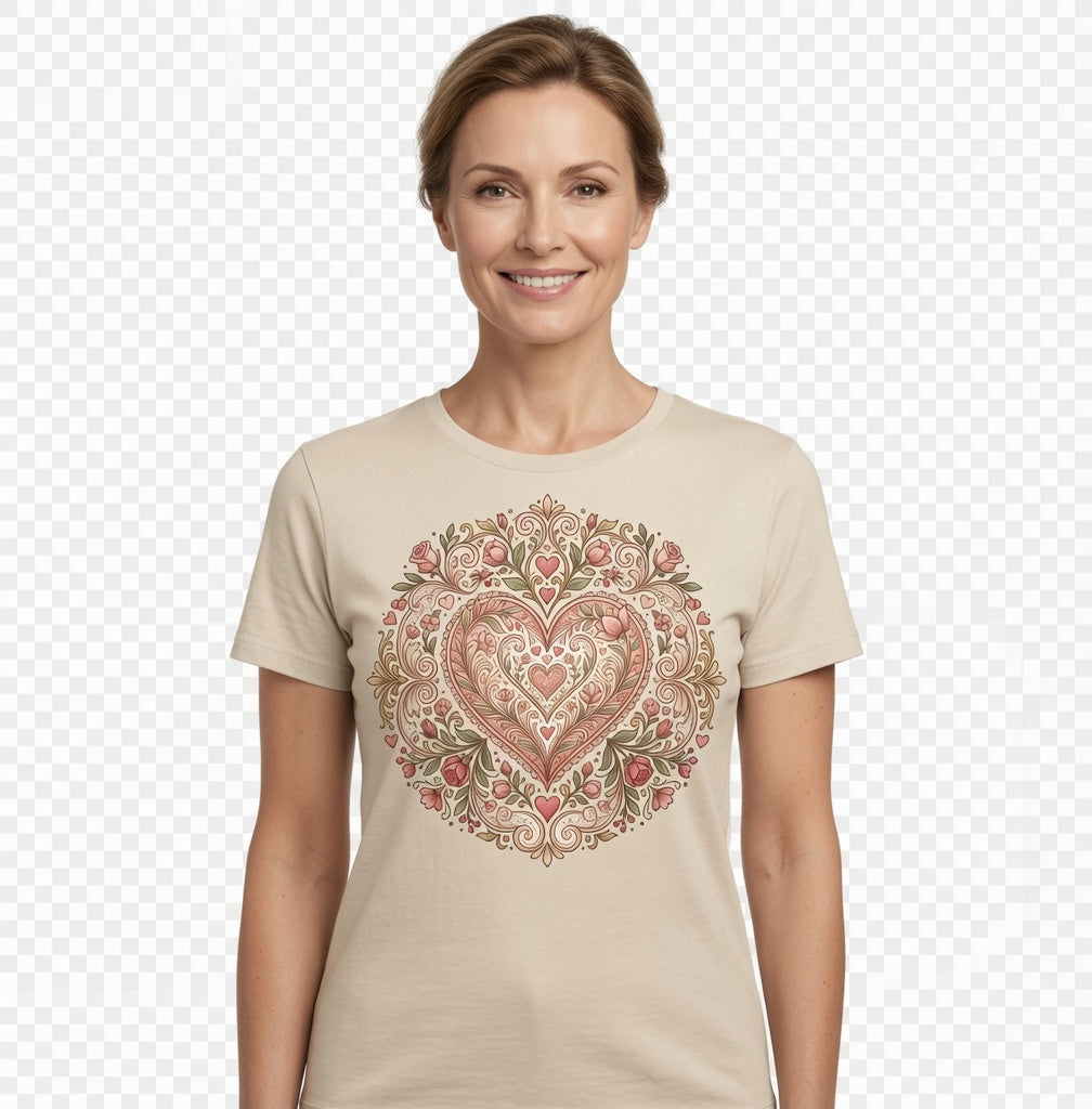 Floral Heart T-Shirt - Romantic Vintage Heart Shirt