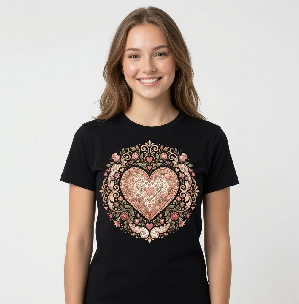 Floral Heart T-Shirt - Romantic Vintage Heart Shirt