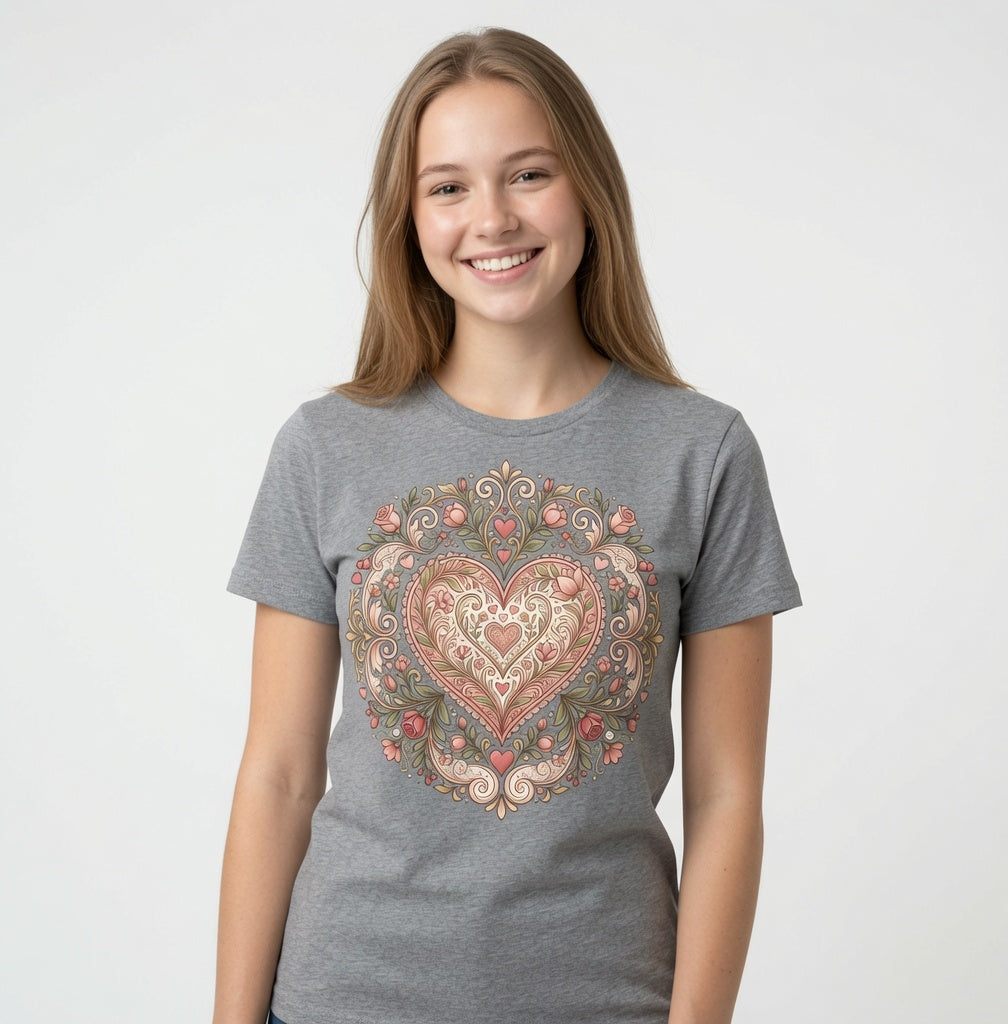 Floral Heart T-Shirt - Romantic Vintage Heart Shirt