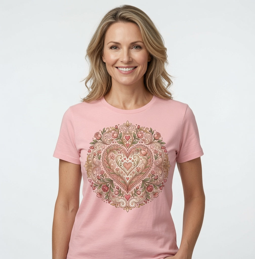 Floral Heart T-Shirt - Romantic Vintage Heart Shirt