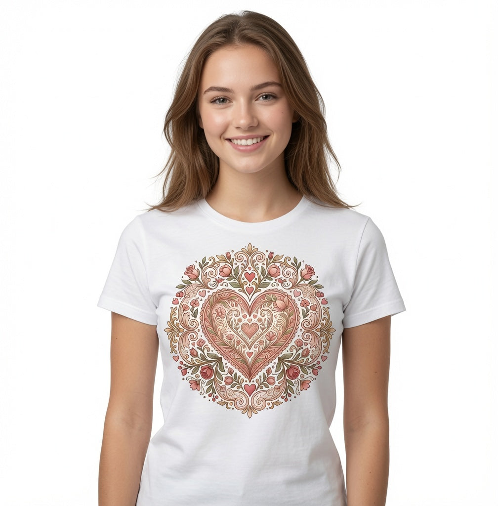Floral Heart T-Shirt - Romantic Vintage Heart Shirt