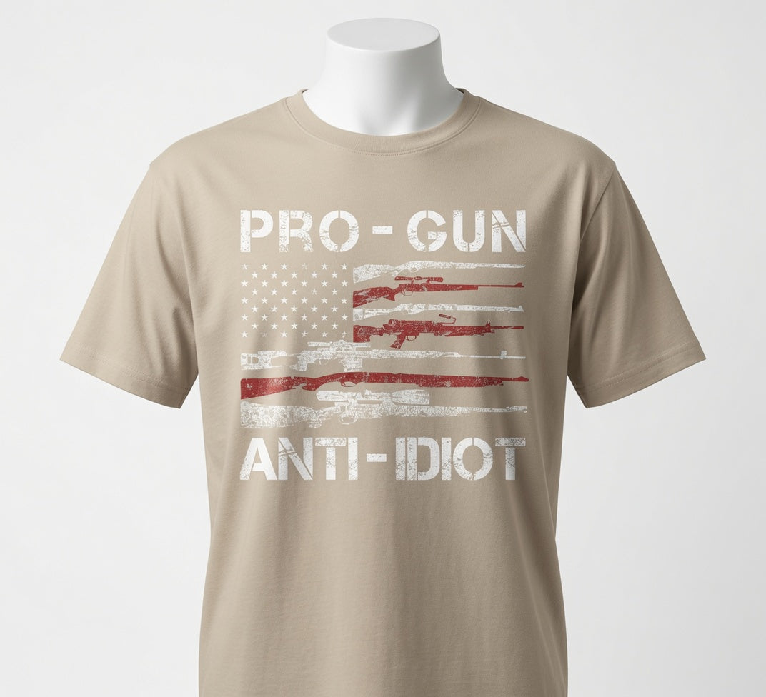 Pro-Gun Anti-Idiot Vintage American Flag - T-Shirt