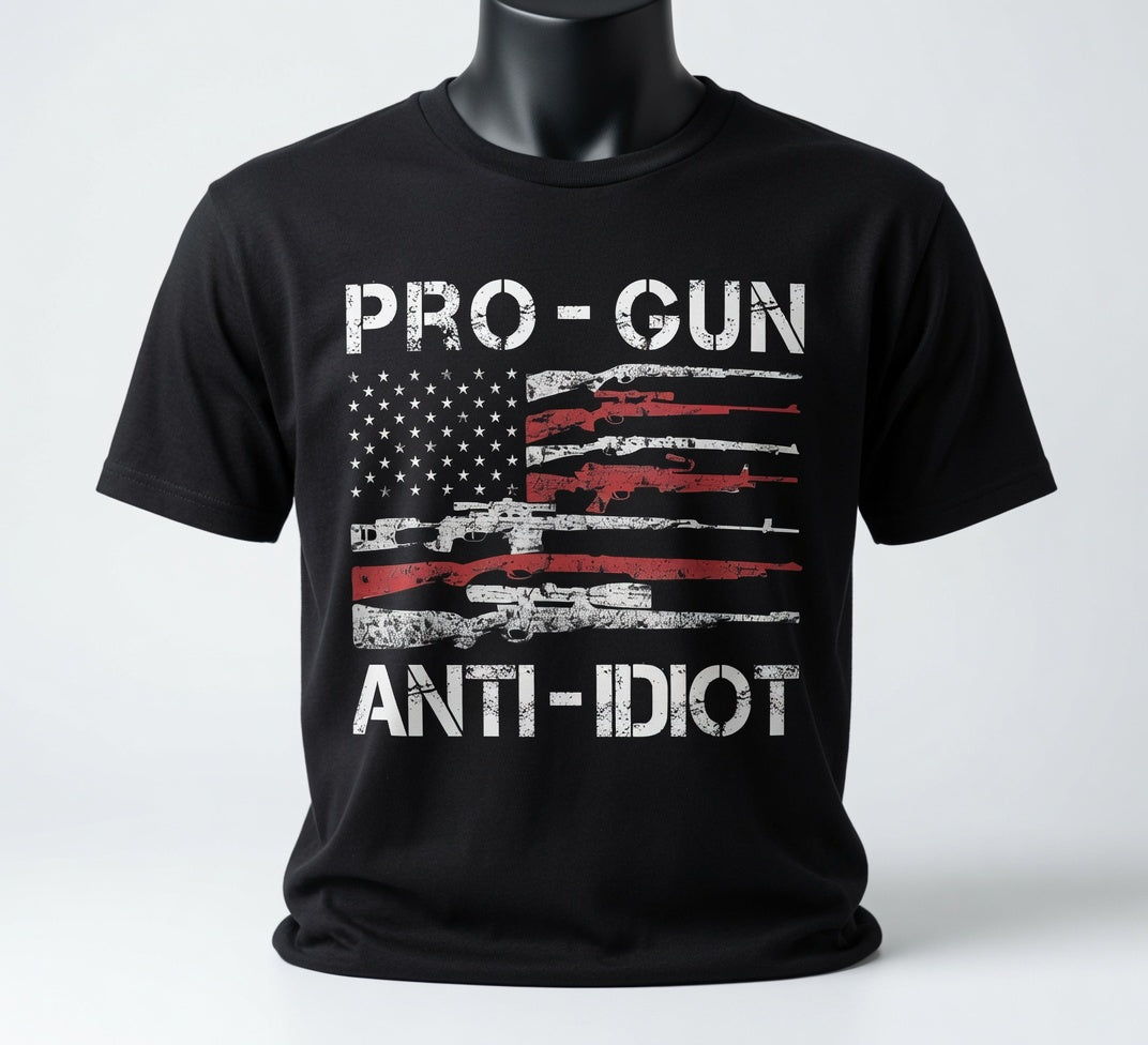 Pro-Gun Anti-Idiot Vintage American Flag - T-Shirt