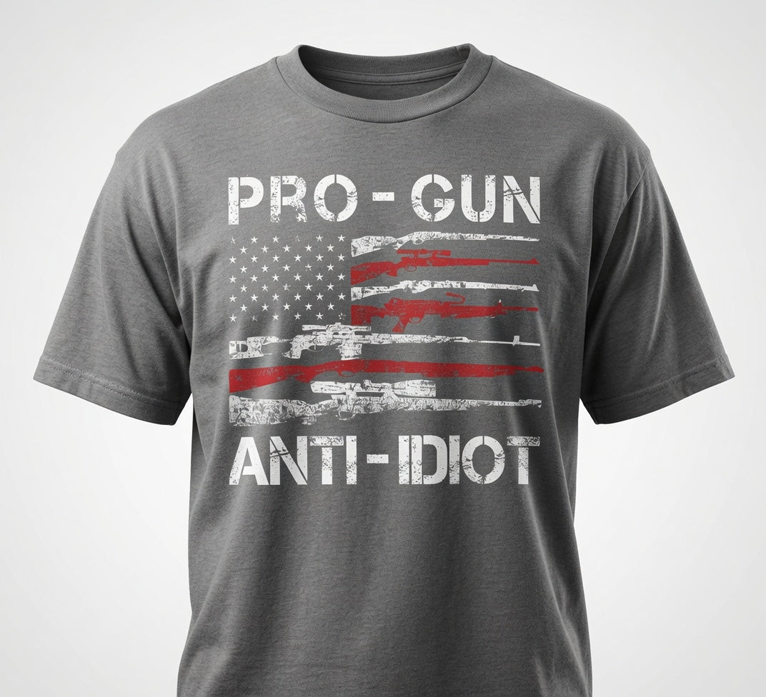 Pro-Gun Anti-Idiot Vintage American Flag - T-Shirt