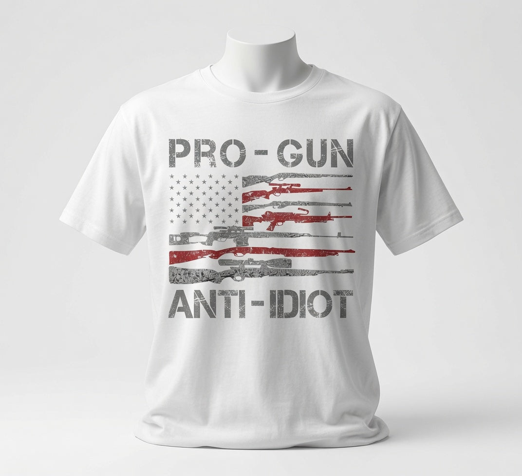 Pro-Gun Anti-Idiot Vintage American Flag - T-Shirt