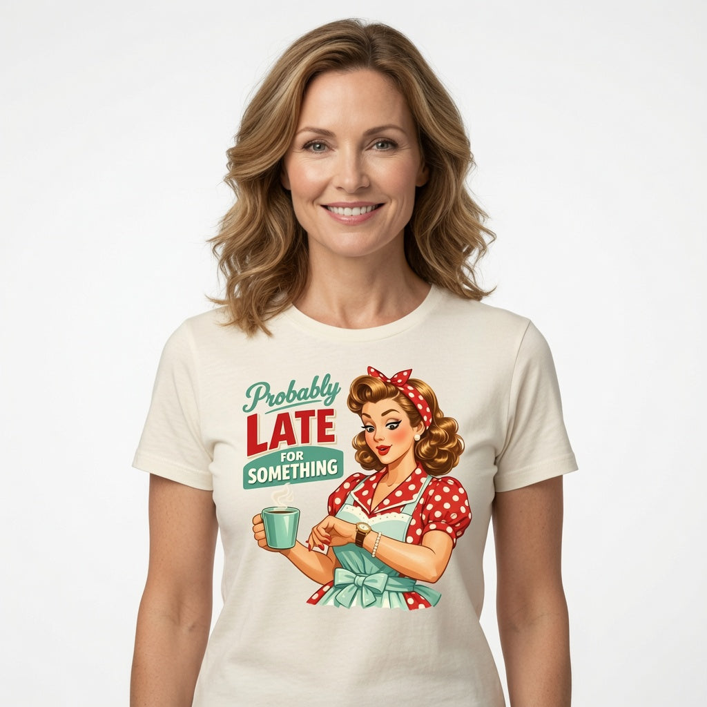 Probably Late for Something T-Shirt - Funny Retro Housewife Shirt