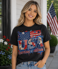 USA 250 Years of Freedom Patriotic Patchwork T-Shirt